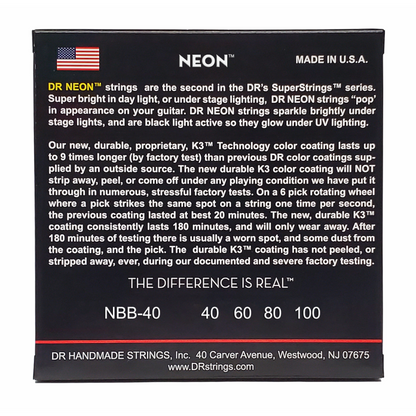 DR Hi-Def Neon Blue Bass Strings Light 40-100 with K3 Coating — view 3