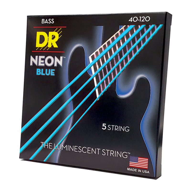 DR Hi-Def Neon Blue Colored 5-String Bass Strings Light 40-120 with K3 Coating — view 2