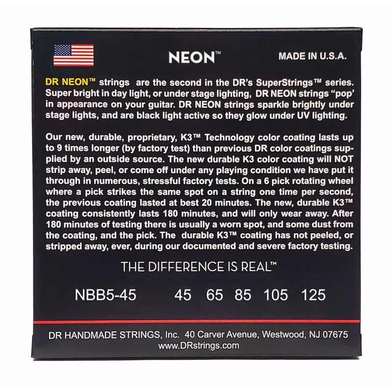 DR Hi-Def Neon Blue 5-String Medium Bass Strings 45-125 with K3 Coating — view 3
