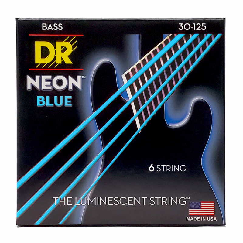 DR Hi-Def Neon Blue Bass Strings 6-String Medium 30-125 with K3 Coating