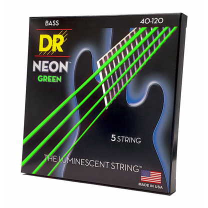 DR Hi-Def Neon Green 5-String Bass Strings Light 40-120 with K3 Coating — view 2