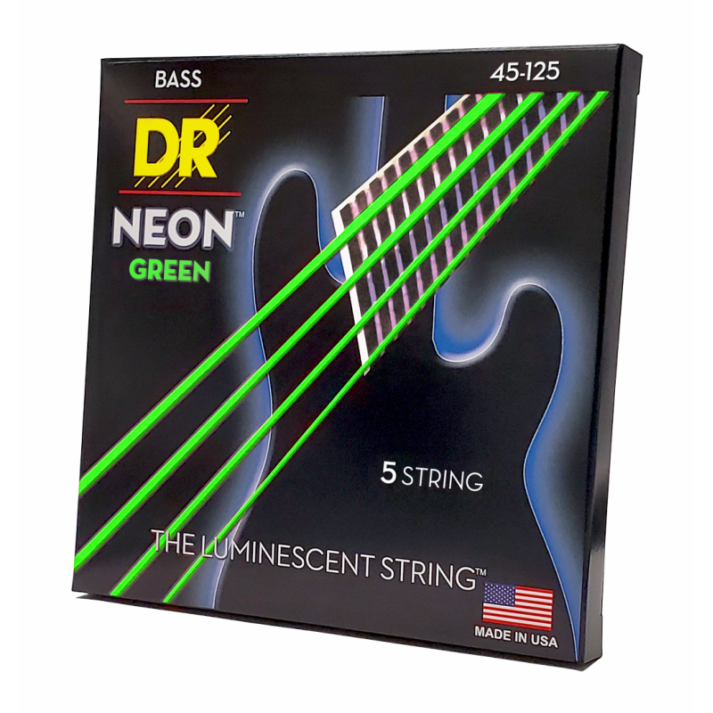 DR Hi-Def Neon Green 5-String Bass Strings Medium 45-125 with K3 Coating — view 2