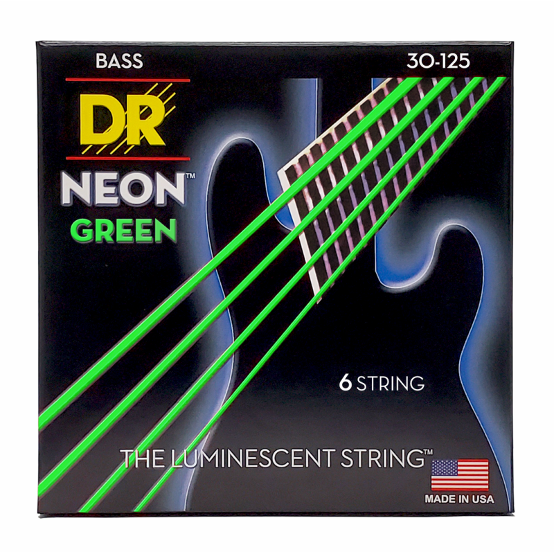 DR Hi-Def Neon Green 6-String Bass Strings Medium 30-125 with K3 Coating