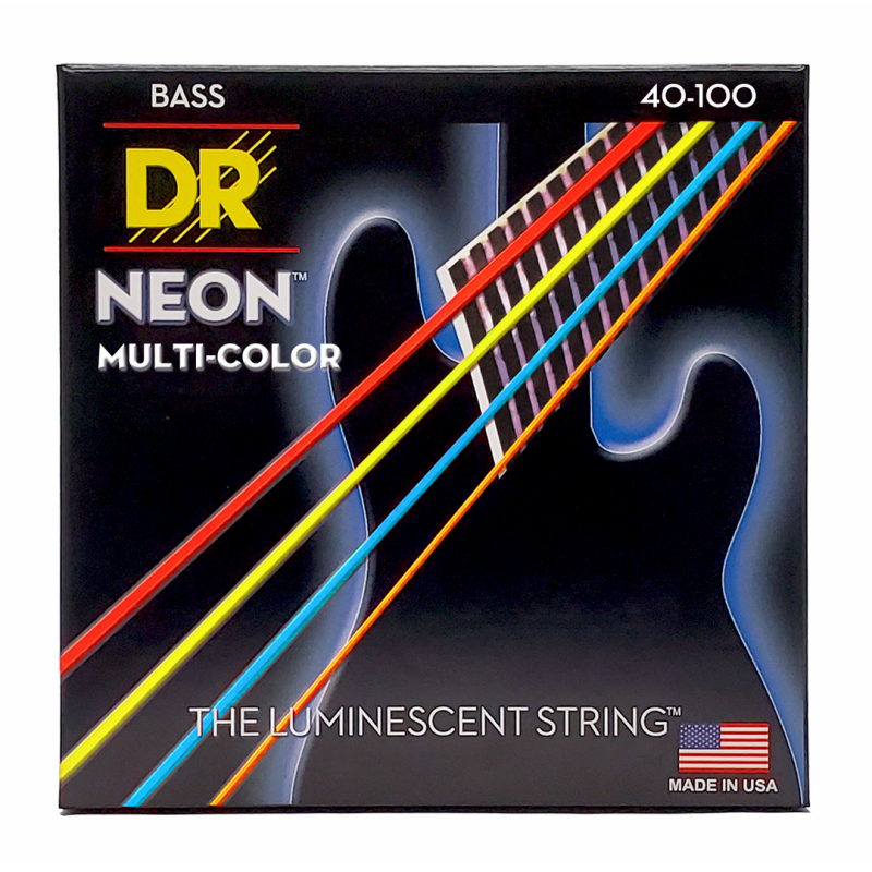 DR Hi-Def Neon Multi-Color Bass Strings Light 40-100 with K3 Coating