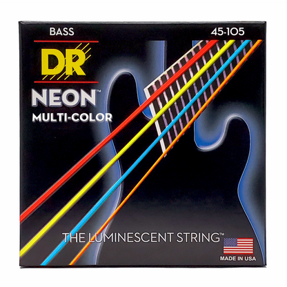 DR Hi-Def Neon Multi-Color Bass Strings Medium 45-105 with K3 Coating
