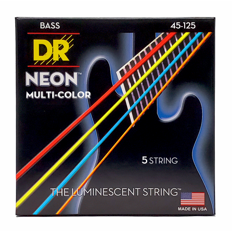 DR Hi-Def Neon Multi-Color 5-String Bass Strings Medium 45-125 K3 Coating