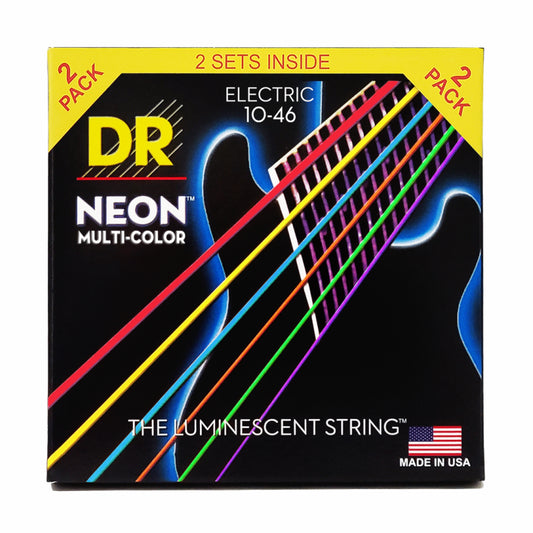 DR Hi-Def Neon Multi-Color Electric Guitar Strings Medium 10-46 (2-Pack)