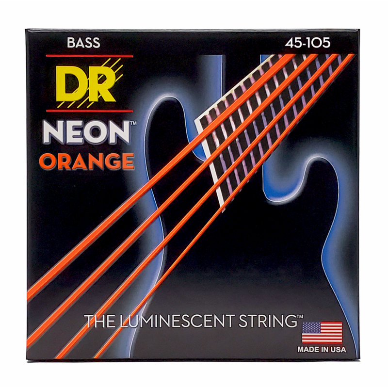 DR Hi-Def Neon Orange Bass Strings Medium 45-105 with K3 Coating