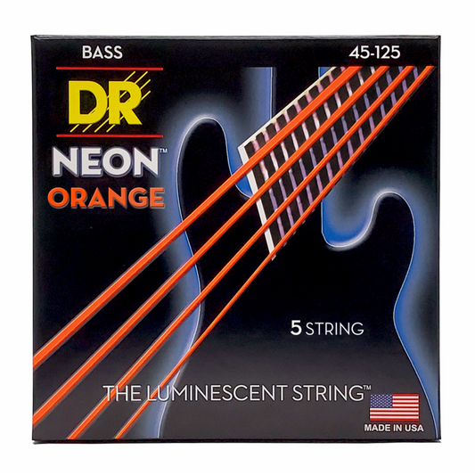 DR Hi-Def Neon Orange 5-String Bass Strings Medium 45-125 with K3 Coating
