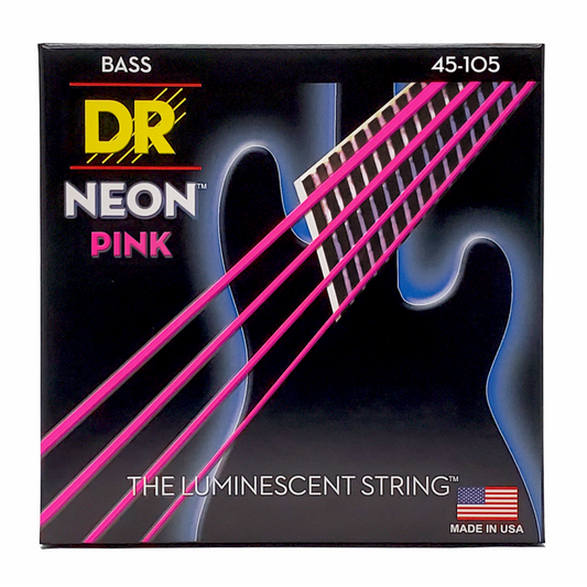 DR Hi-Def Neon Pink Bass Strings Medium 45-105 with K3 Coating