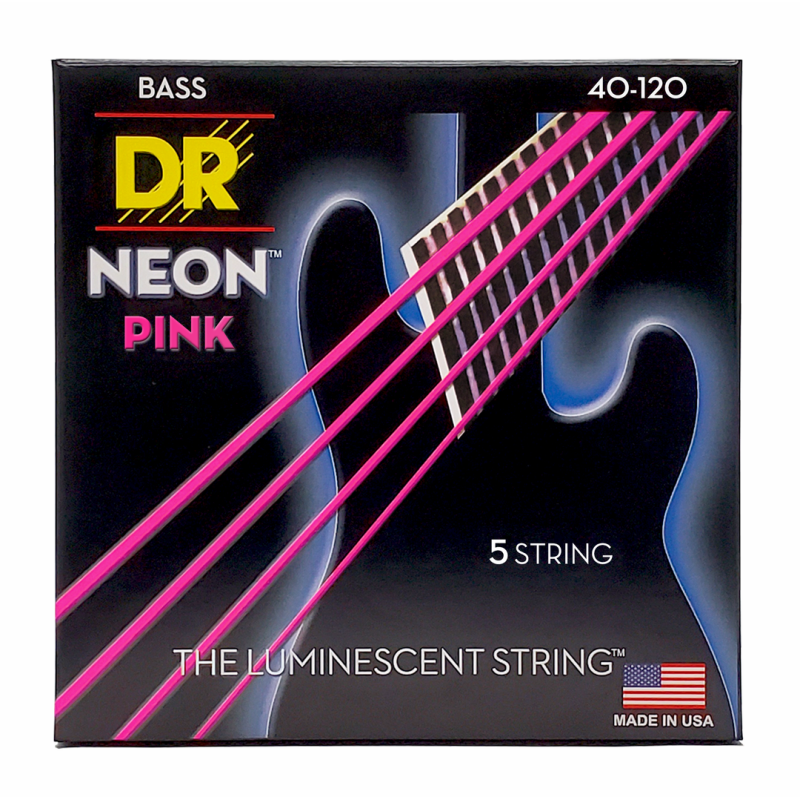 DR Hi-Def Neon Pink 5-String Bass Strings Light 40-120 with K3 Coating