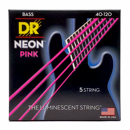 DR Hi-Def Neon Pink 5-String Bass Strings Light 40-120 with K3 Coating