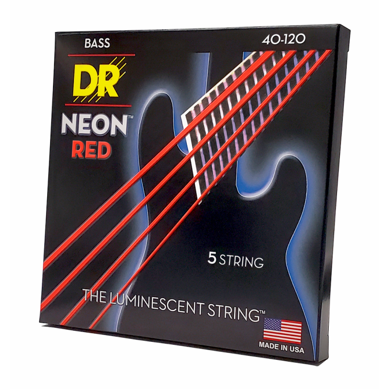 DR Hi-Def Neon Red Colored Bass Strings 5-String Light 40-120 with K3 Coating — view 2