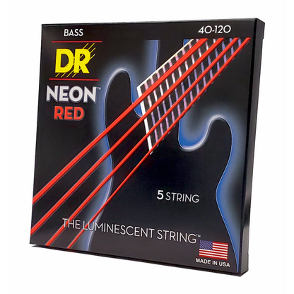 DR Hi-Def Neon Red Colored Bass Strings 5-String Light 40-120 with K3 Coating — view 2