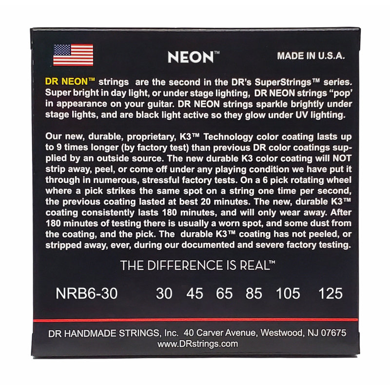 DR Hi-Def Neon Red Colored Bass Strings 6-String Medium 30-125 with K3 Coating — view 3