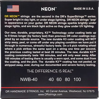 DR Hi-Def Neon White Bass Strings Light 40-100 K3 Coating — view 3