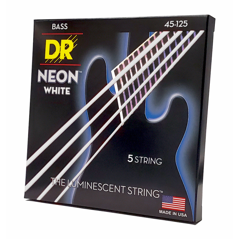 DR Hi-Def Neon White 5-String Bass Strings Medium 45-125 with K3 Coating — view 2