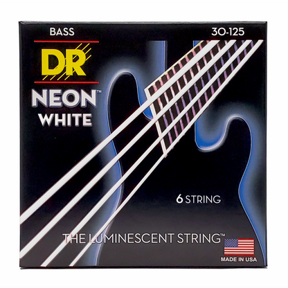 DR Hi-Def Neon White Bass Strings 6-String Medium 30-125 with K3 Coating