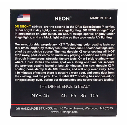 DR Hi-Def Neon Yellow Bass Strings Medium 45-105 with K3 Coating — view 3