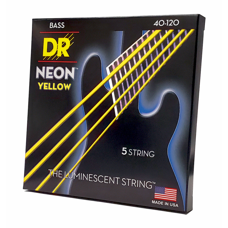 DR Hi-Def Neon Yellow 5-String Light Bass Strings 40-120 with K3 Coating for Enhanced Sound Quality — view 2