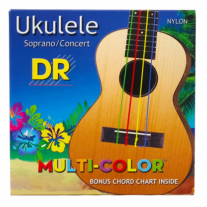 DR Multi-Color Nylon Soprano/Concert Ukulele Strings - 4 Strings, 4 Colors