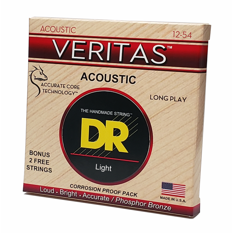 Veritas Coated Core Technology Acoustic Guitar Strings, Light 12-54, Phosphor Bronze Wrap, Includes Standard and Xenon Power-Plain Strings — view 2