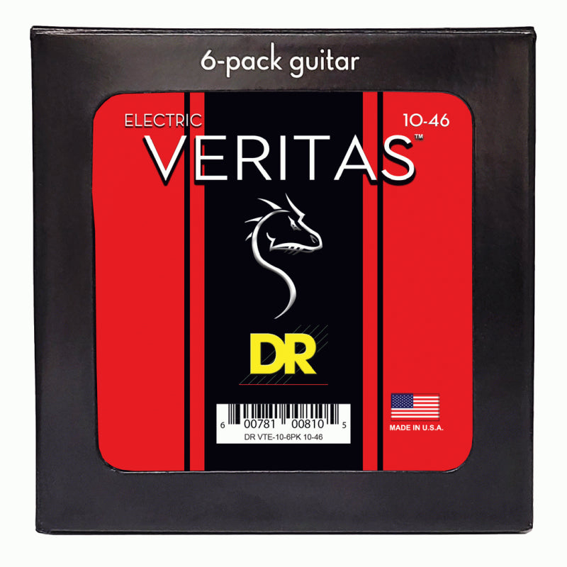 DR Veritas Uncoated Electric Guitar Strings Medium 10-46 (6 Pack)