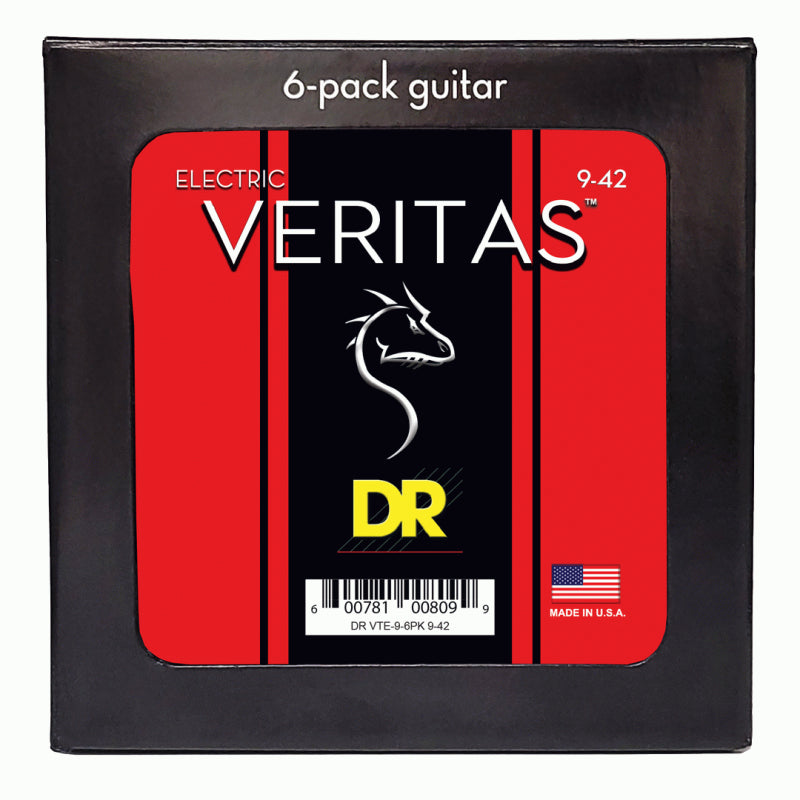 DR Veritas Uncoated Electric Guitar Strings 9-42 Light - 6 Pack