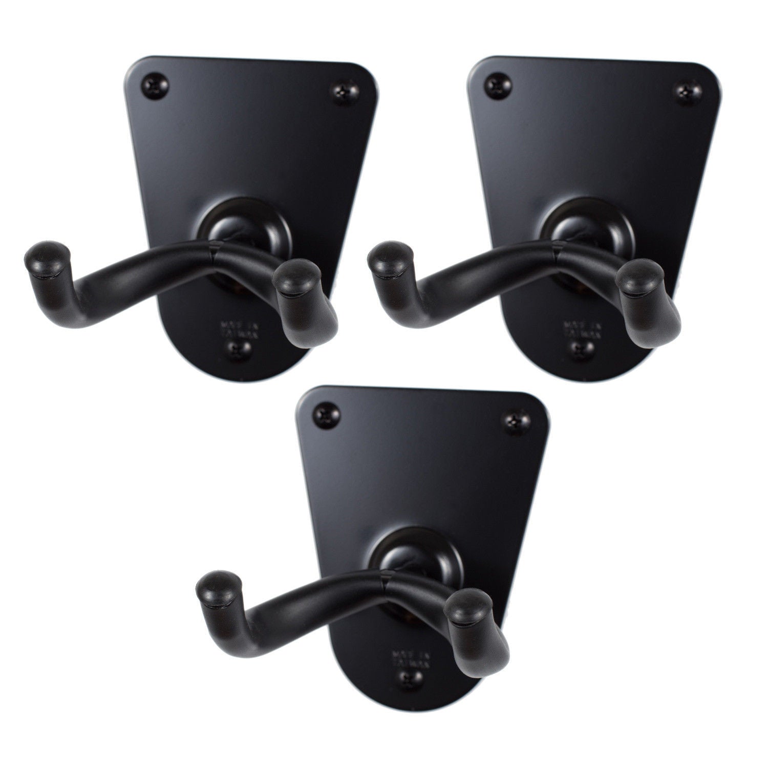 3 x CPK Guitar Wall Hangers, Screw mount flush metal base, Black Holders