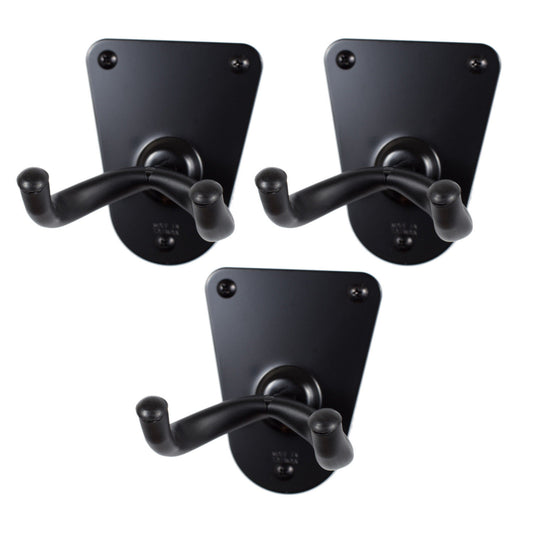 3 x CPK Guitar Wall Hangers, Screw mount flush metal base, Black Holders