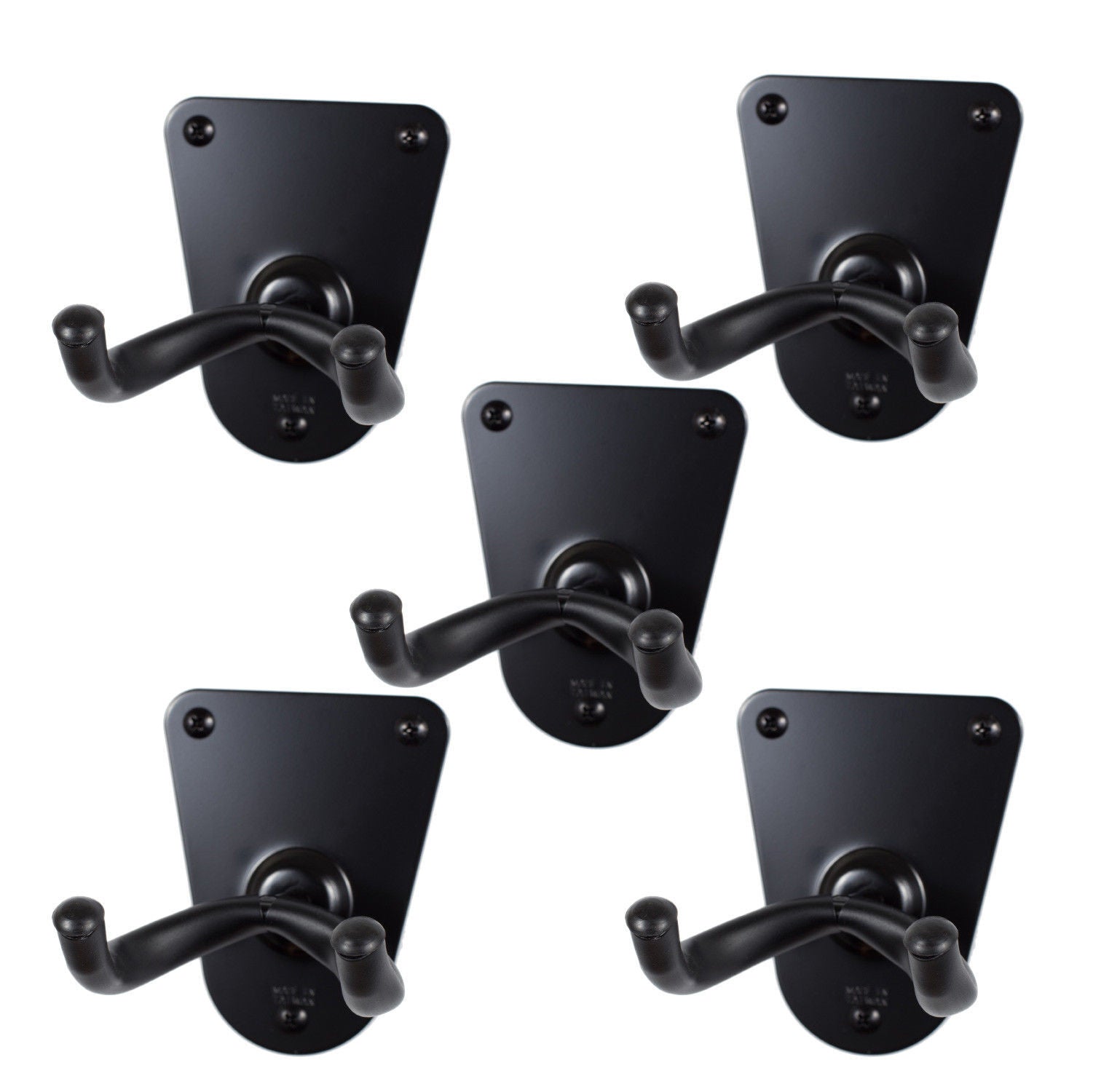 5 x CPK Guitar Wall Hangers, Screw mount flush metal base, Black Holders