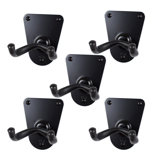 5 x CPK Guitar Wall Hangers, Screw mount flush metal base, Black Holders