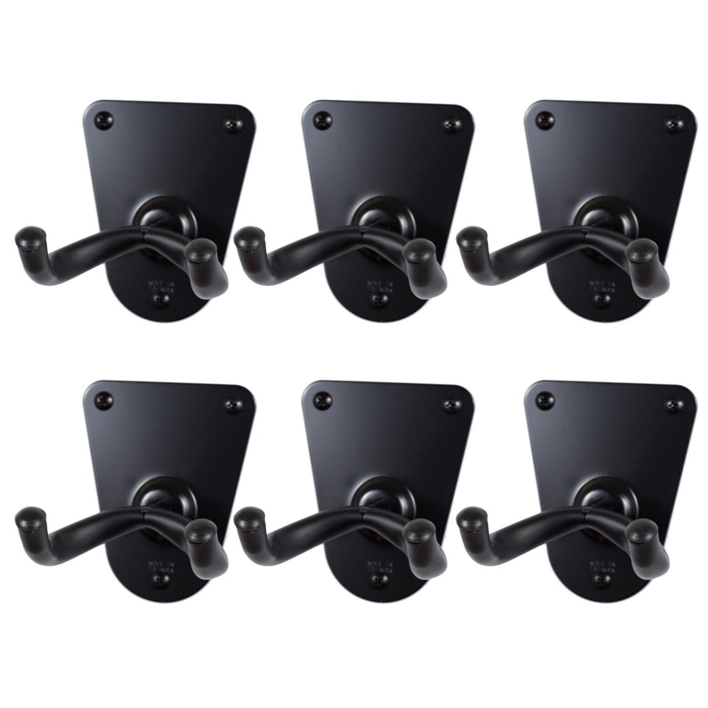 6 x CPK Guitar Wall Hangers, Screw mount flush metal base, Black Holders
