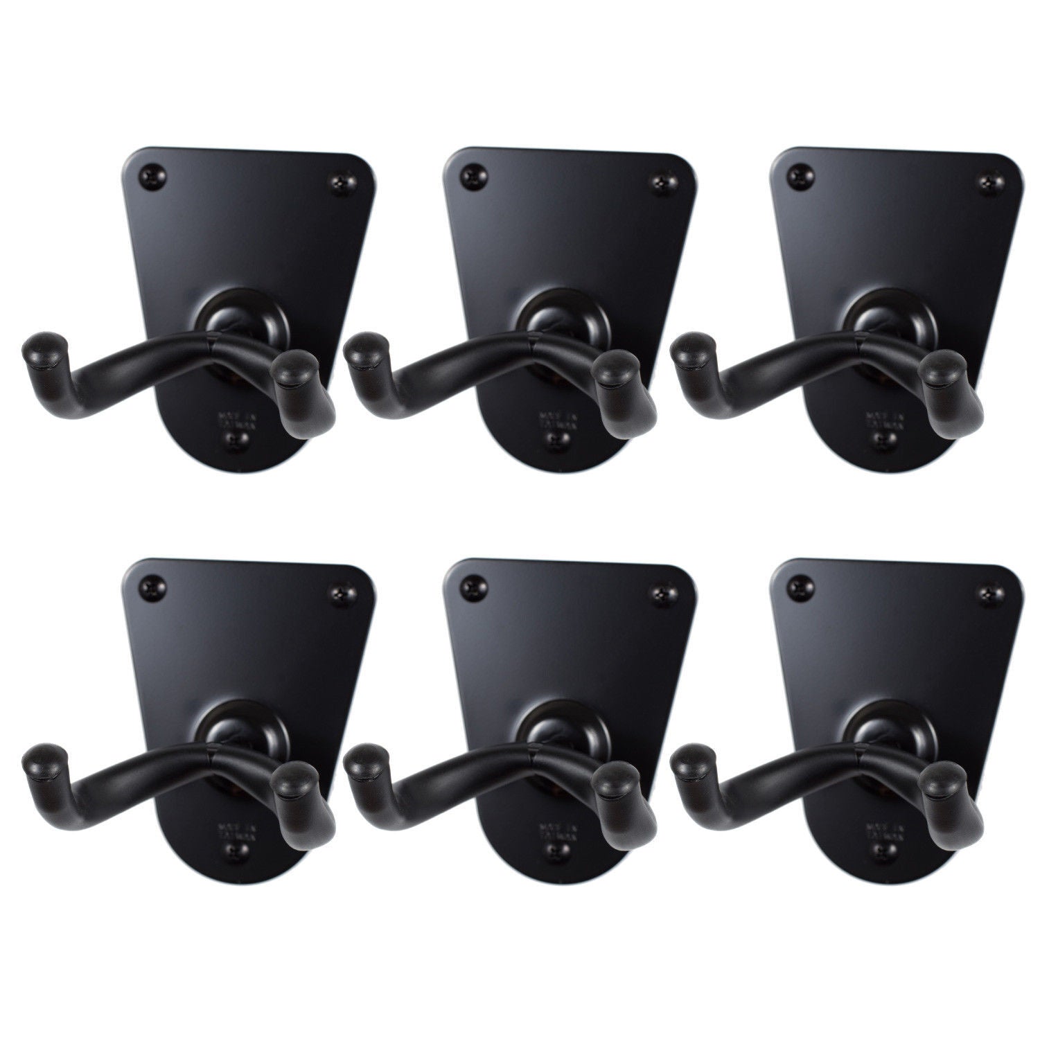 6 x CPK Guitar Wall Hangers, Screw mount flush metal base, Black Holders