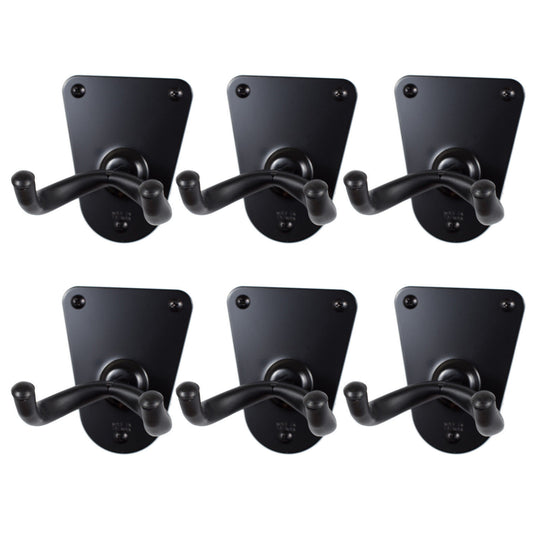 6 x CPK Guitar Wall Hangers, Screw mount flush metal base, Black Holders