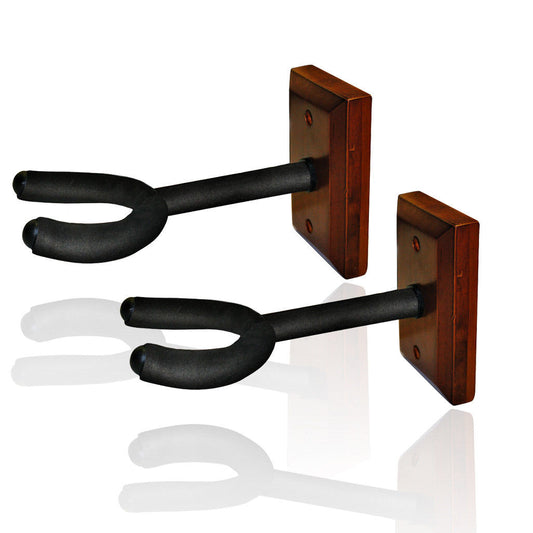 2 x Guitar Wall Hangers, foam padded hook, wood block mount  wooden, base