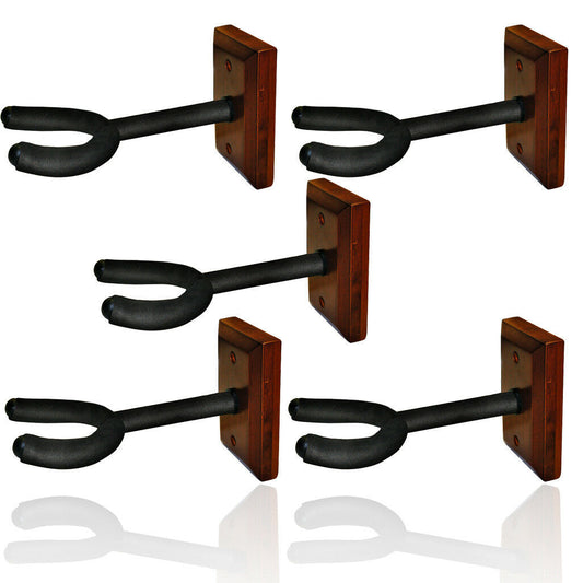 5 x Guitar Wall Hangers, foam padded hook, wood block mount  wooden, base