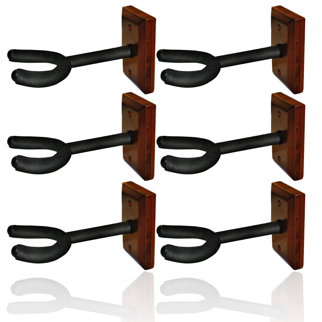 6 x Guitar Wall Hangers, foam padded hook, wood block mount  wooden, base