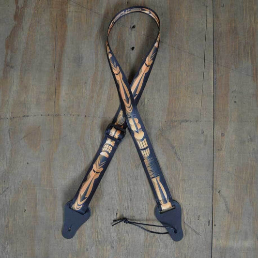Colonial Leather Ukulele Strap with Totem Design, Adjustable 80cm to 115cm, 40mm Webbing, Genuine Leather Ends, Made in Australia