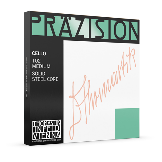 Thomastik Prazision Cello String Set 4/4 Medium - Solid Steel Core, Durable, Chrome Wound Strings