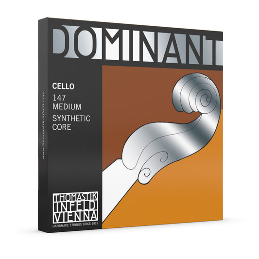Thomastik Dominant Cello String Set DT147 - Medium & Heavy Gauges, Synthetic Core, Chrome/Silver Wound, Stable Intonation, Long Life