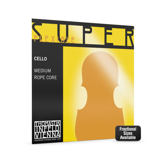 Thomastik Superflex .27 Cello String Set - Medium, Rope Core, Chrome Wound, 4/4 Size, Durable & Stable Tuning