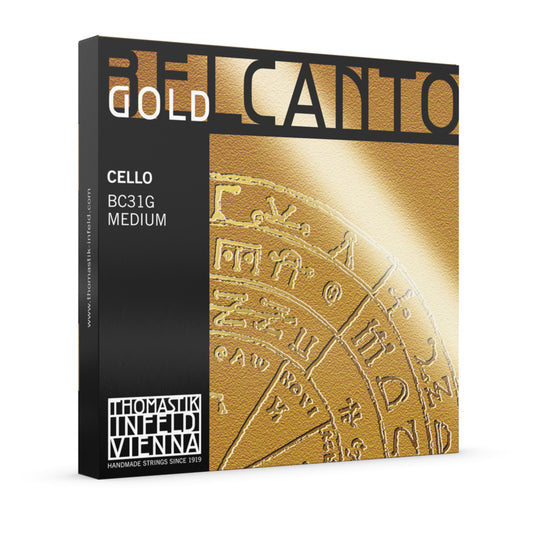 Thomastik BC31G Belcanto Gold Cello String Set, 4/4 Medium, Nickel-Free, Transparent, Rich & Warm Timbre