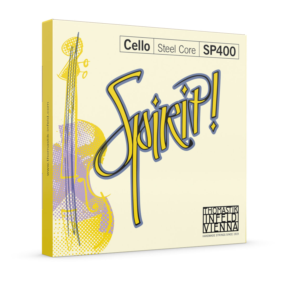 Thomastik SP400 Spirit Cello String Set, Medium, 4/4, 3/4, 1/2, Carbon Steel, Chrome Wound