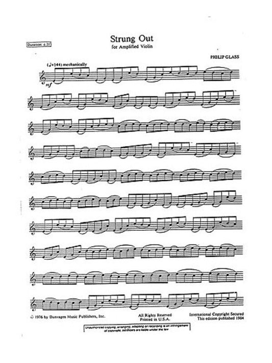 Glass - Strung Out For Amplified Violin (Softcover Book)