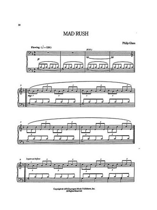 Glass - Mad Rush For Solo Piano Or Organ