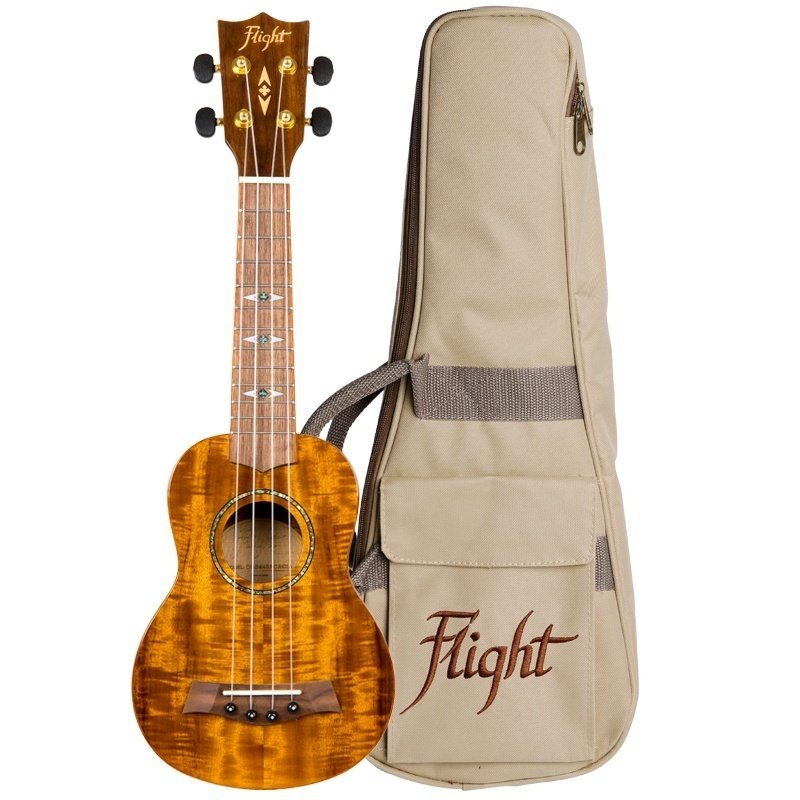 Flight DUS445 Soprano Acacia Ukulele Gloss Finish with Bag (Flight Supernatural Series)