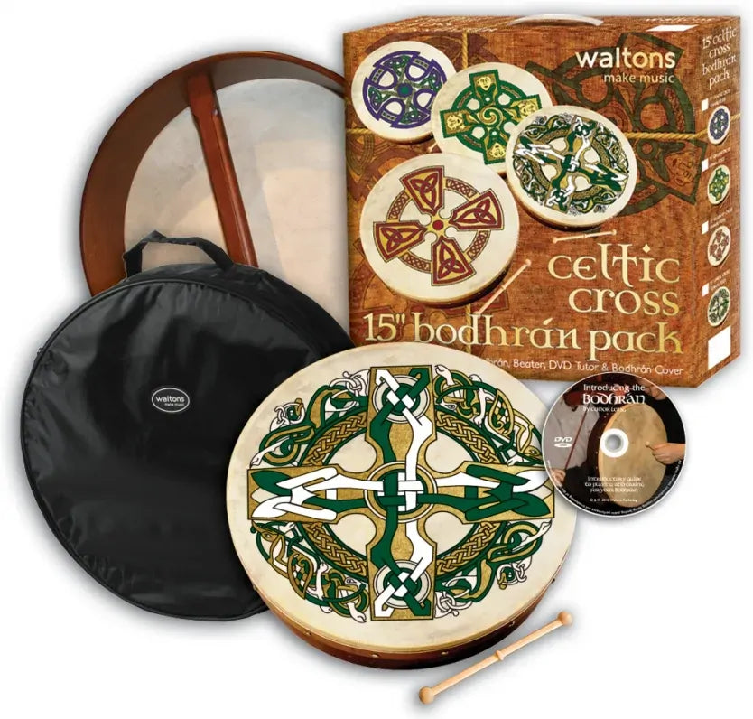 Waltons 18 Inch Bodhran Pack with Gaelic Cross, Beater, DVD, and Bag — view 2