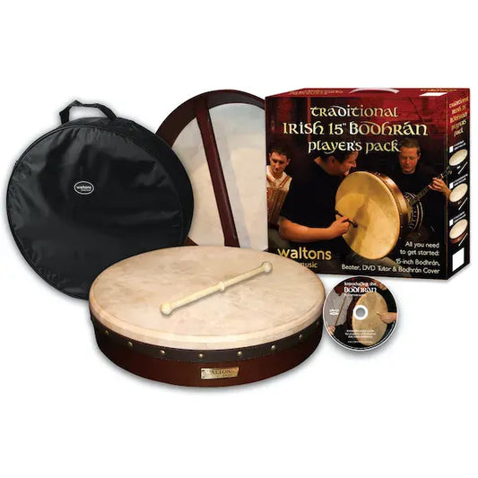 Waltons 15 Inch Bodhran Pack Traditional with Beat DVD and Carry Bag