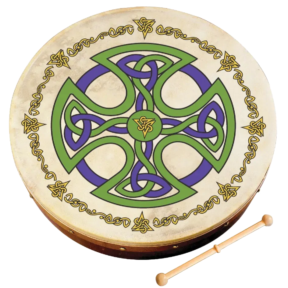 Waltons 18 Inch Bodhran Brosna Cross with Beater, DVD, and Bag